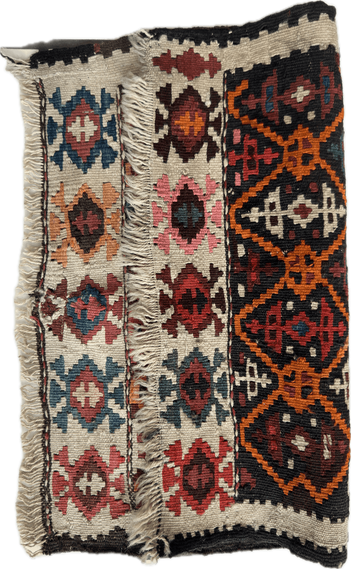 Antique Caucasian Shahsavan Bag Face 16" x 18" | Brown, Orange & Ivory | Hand-Woven Wool Flatweave - Rugistan, view 2