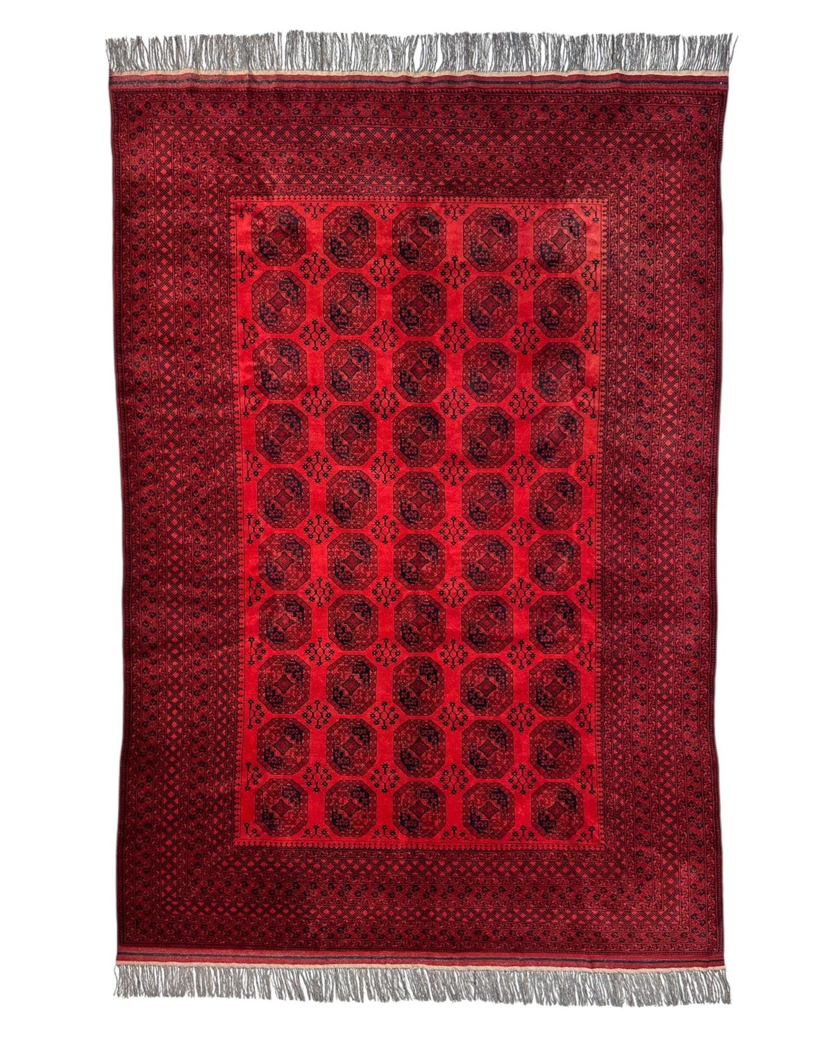 Afghan Ersari Rug 7x10 | Red, Burgundy & Navy | Hand-Knotted Wool - Rugistan