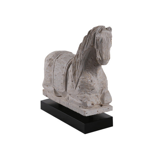 Travertine Horse Statue with Black Wooden Base 16x15x5H image 2