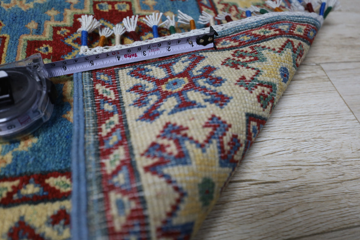 Afghan Kazak Runner 2x6 | Blue, Gold & Red | Hand-Knotted Wool - Rugistan, view 8