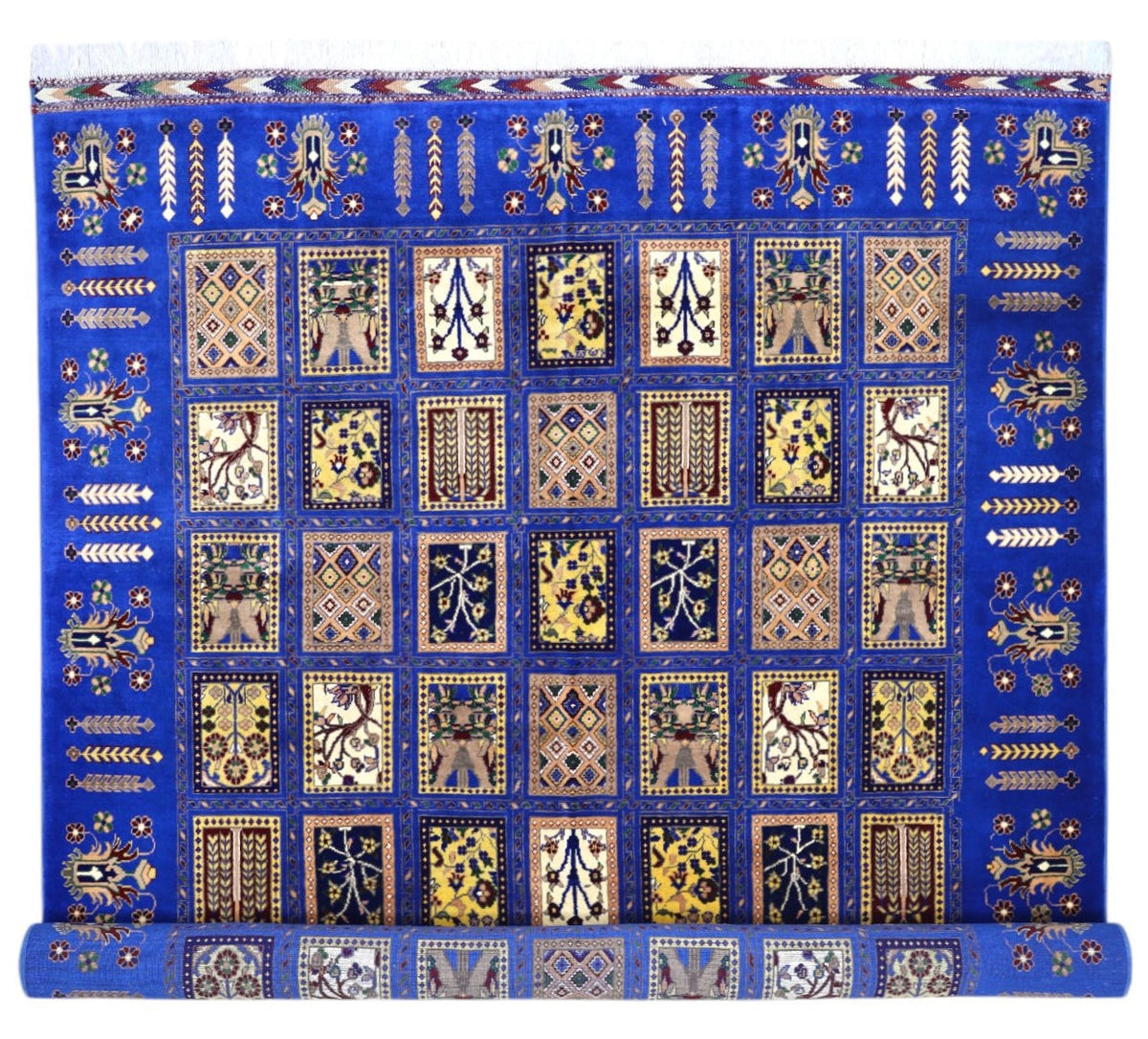 Afghan Bakhtiari Rug 7x10 | Blue, Beige & Ivory | Hand-Knotted Wool - Rugistan, view 4