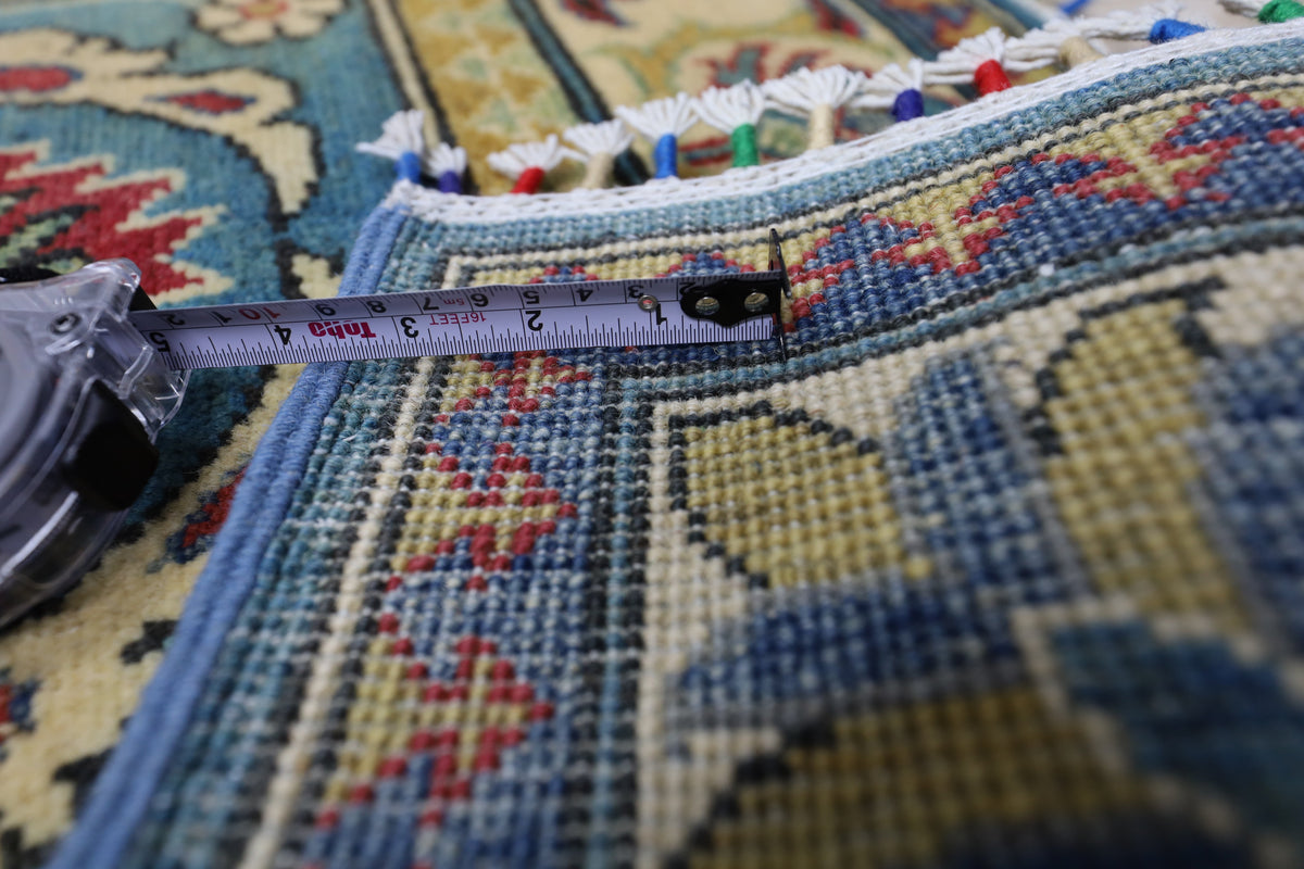 Afghan Kazak Runner 3x10 | Light Blue, Gold & Red | Hand-Knotted Wool - Rugistan, view 6