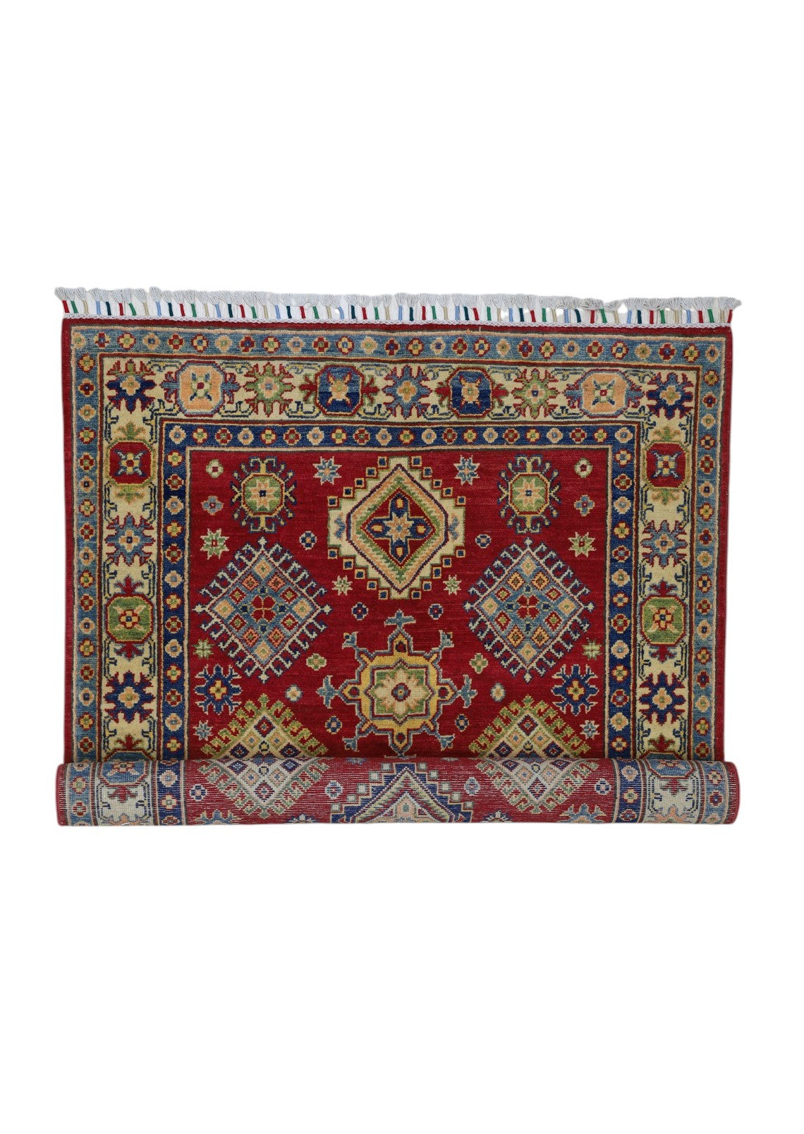Afghan Kazak Medallion Rug 4x6 | Red, Gold & Ivory | Hand-Knotted Wool - Rugistan, view 6