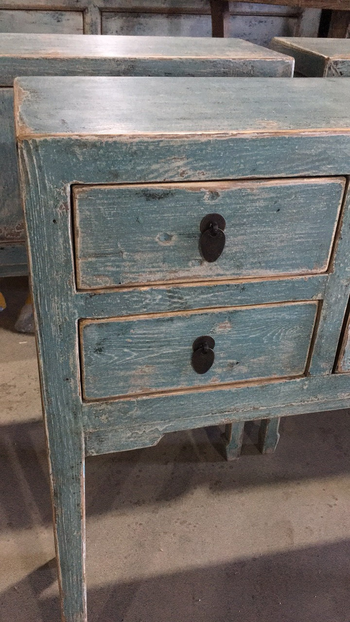 39" Long Four drawers console table weathered soft aqua