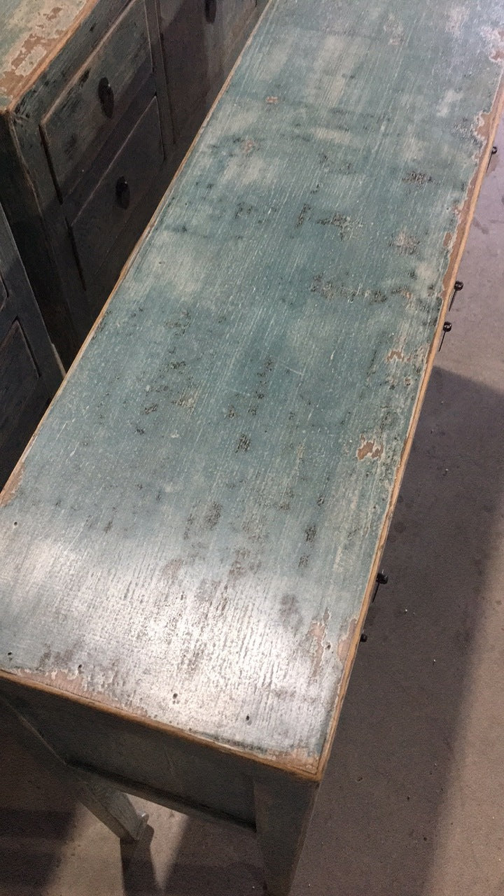 39" Long Four drawers console table weathered soft aqua