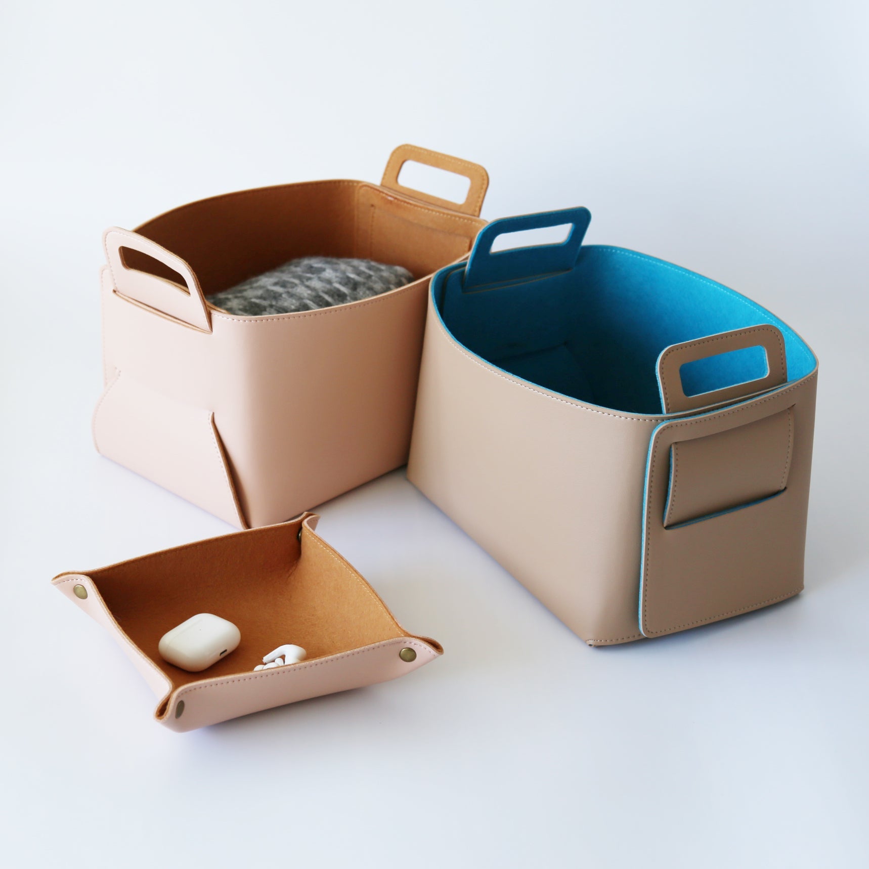 Set of 2 Aqua Tan Foldable Storage Basket