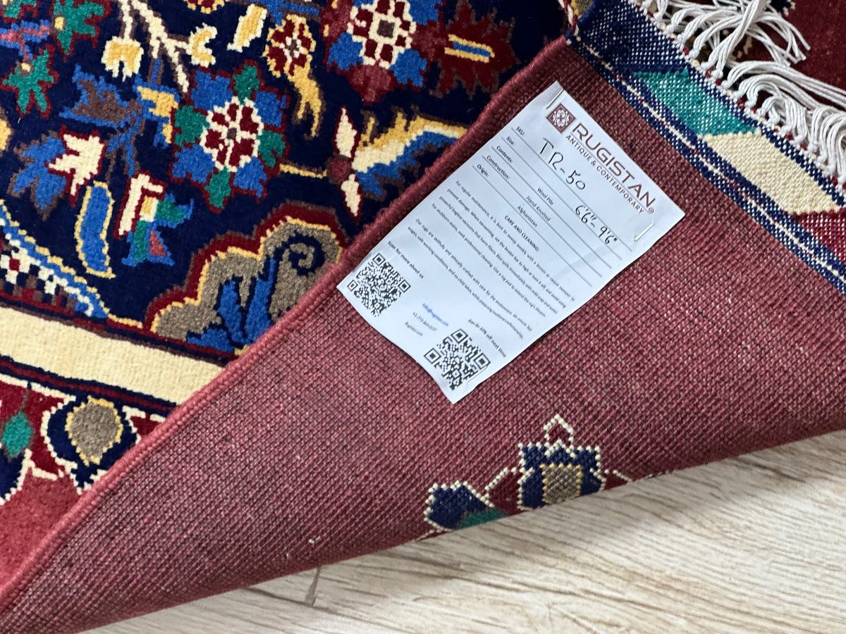 Afghan Rug 7x10 | Burgundy, Ivory & Navy | Hand-Knotted Wool - Rugistan, view 4