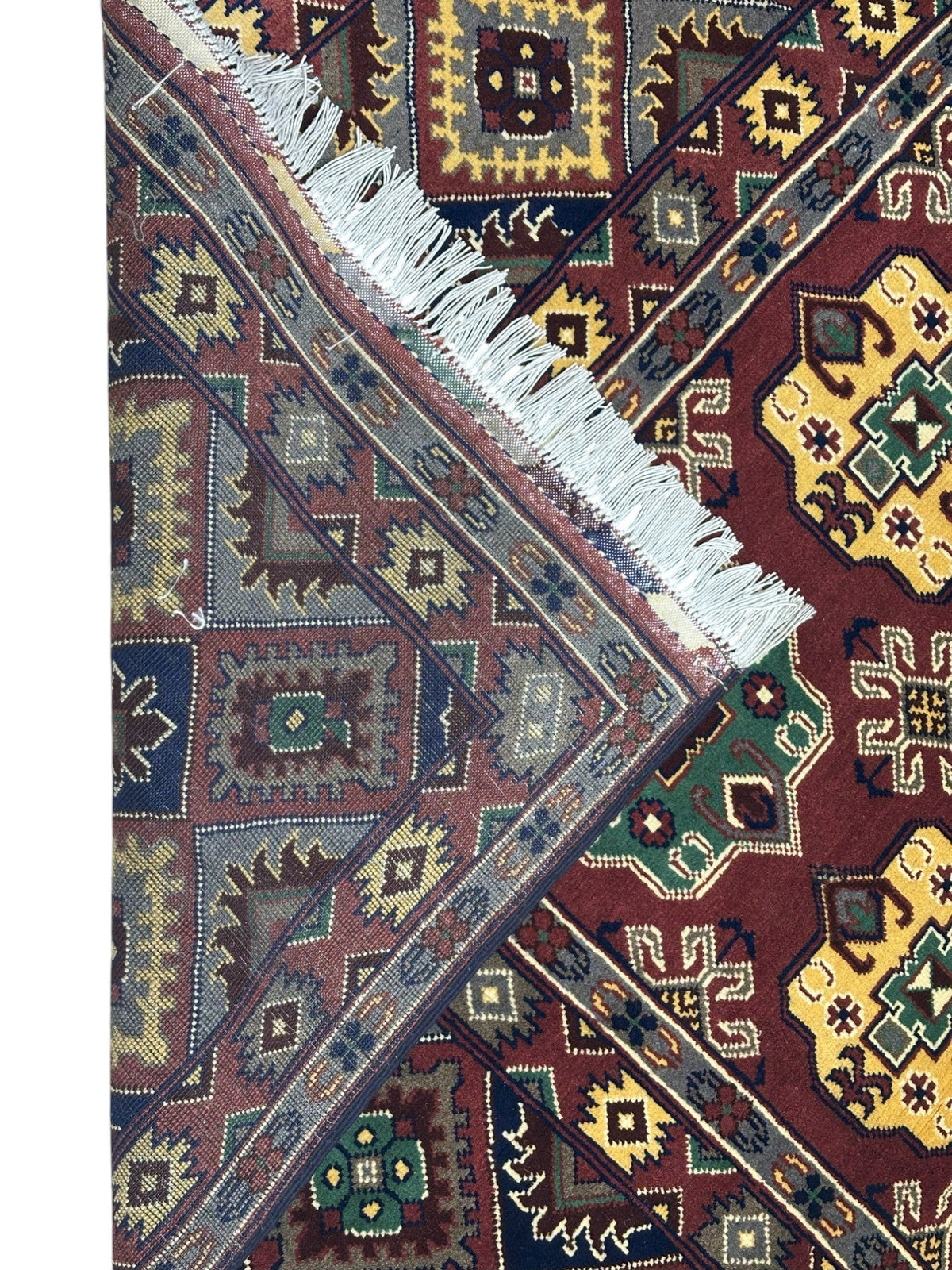 Afghan Turkmen Rug 6x10 | Burgundy, Navy & Gold | Hand-Knotted Wool - Rugistan, view 3