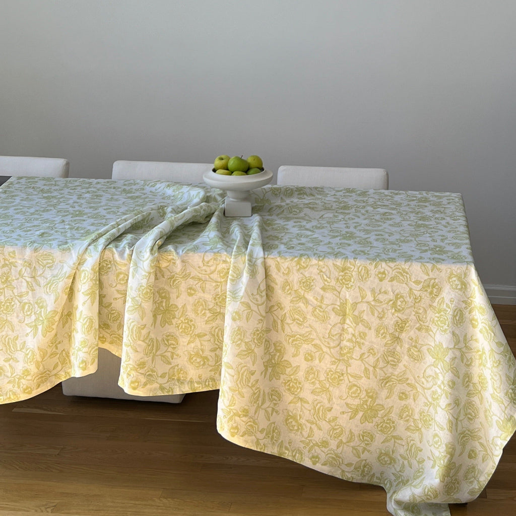 100% Premium Linen - Ivory Flora Parlour Tablecloth