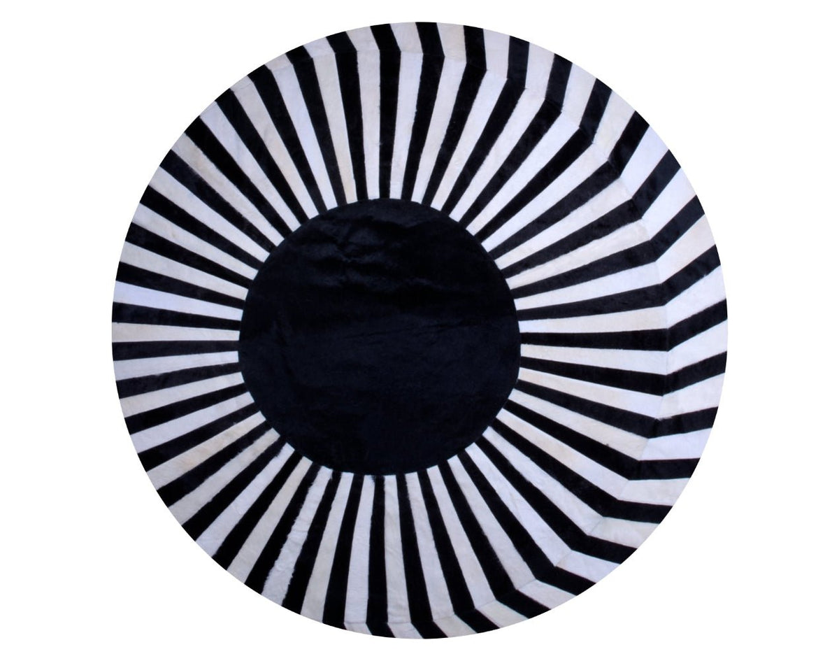 JAPAN SUN – Round Cowhide Rug in Black and White for Trade Professionals - Homelosophy, view 2