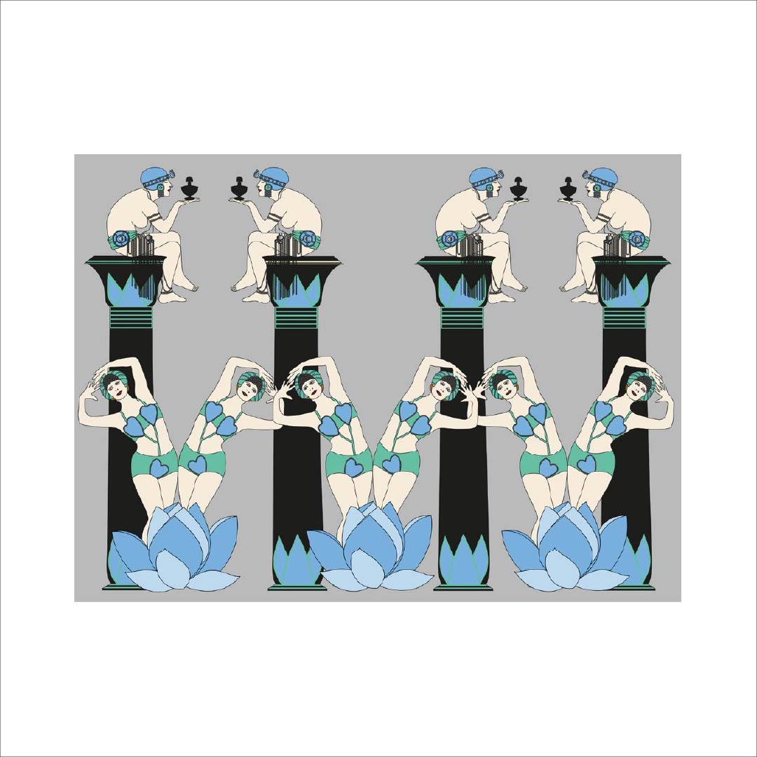 Custom Art Deco Egyptian Revival Lotus Girls Mural