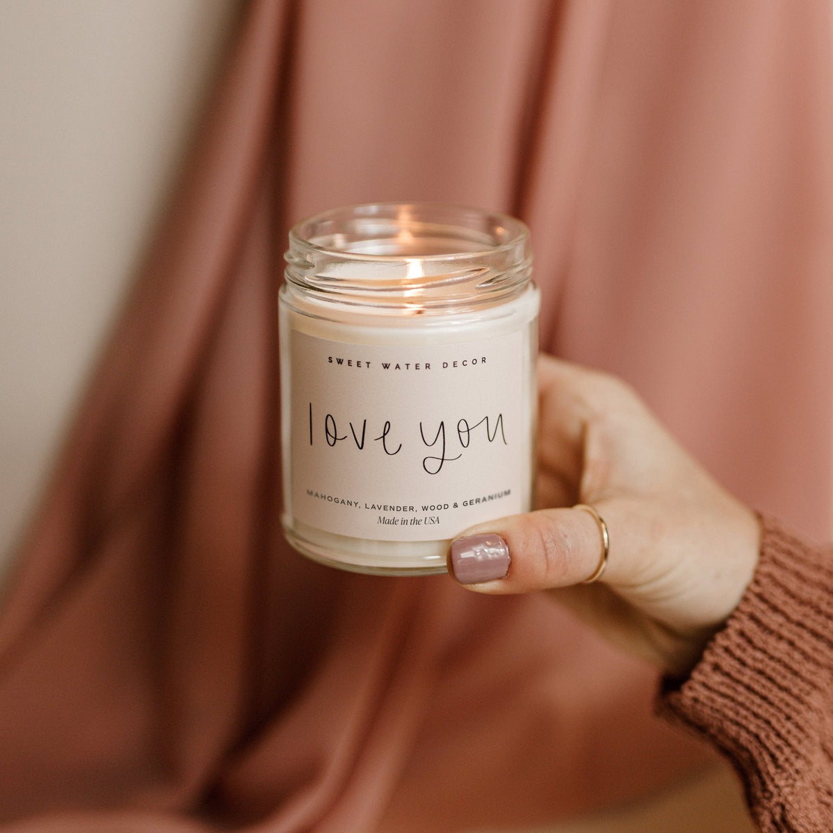 Love You Soy Candle - Clear Jar - 9 oz - Sweet Water Decor, view 2