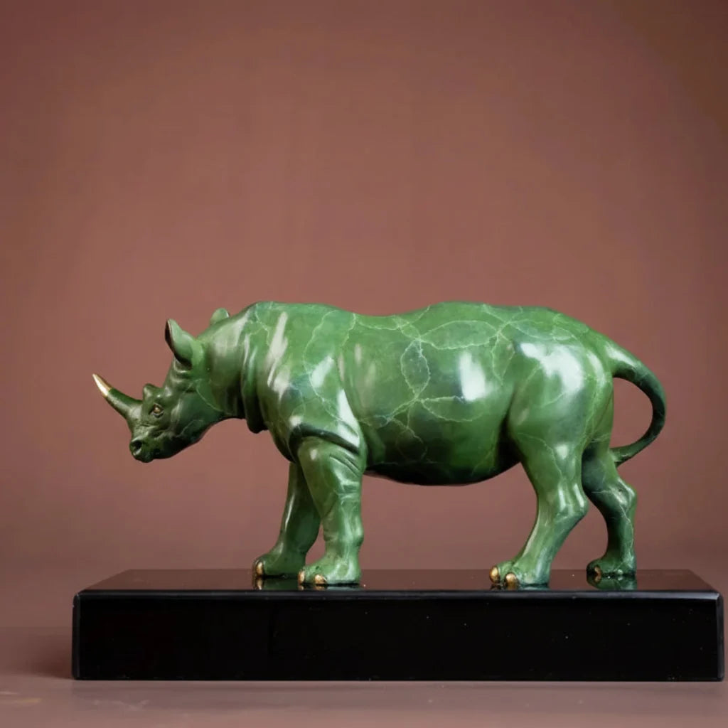 Green & Gold Rhinoceros Statue