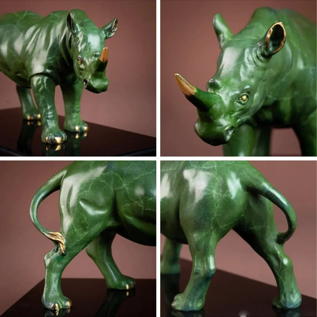 Green & Gold Rhinoceros Statue