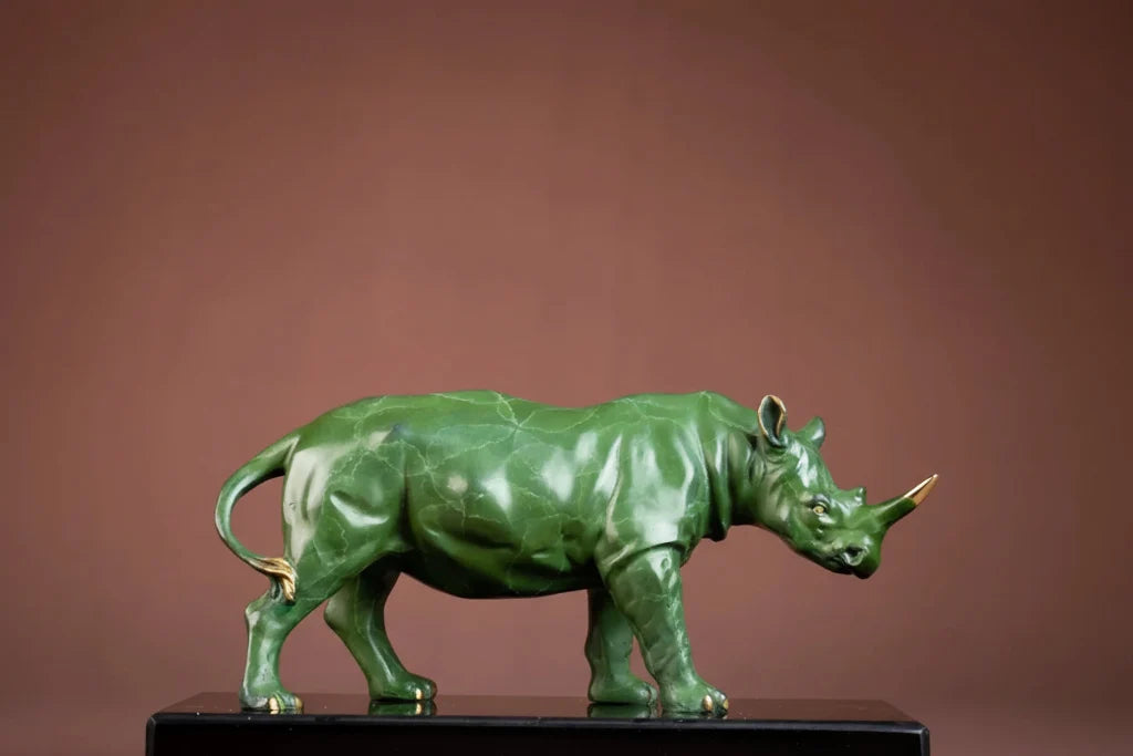 Green & Gold Rhinoceros Statue