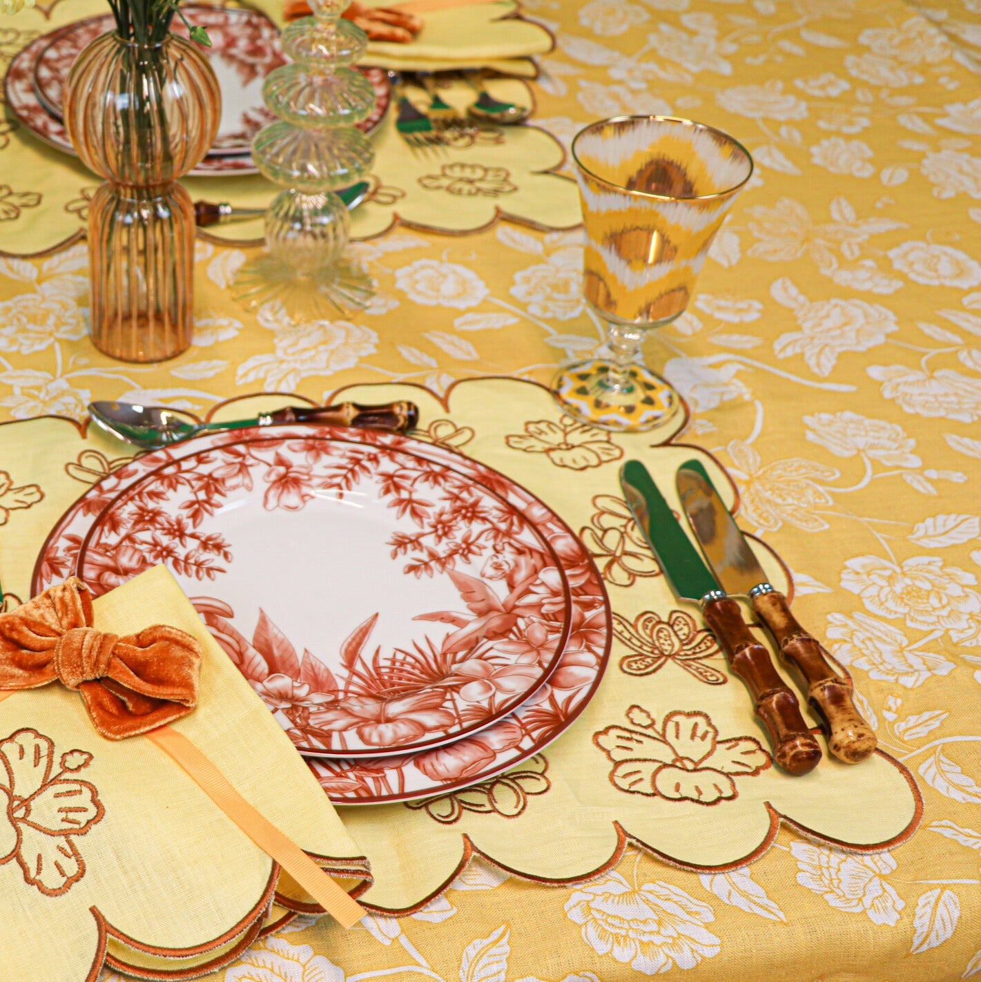 100% Premium Linen - Marigold Flora Parlour Tablecloth
