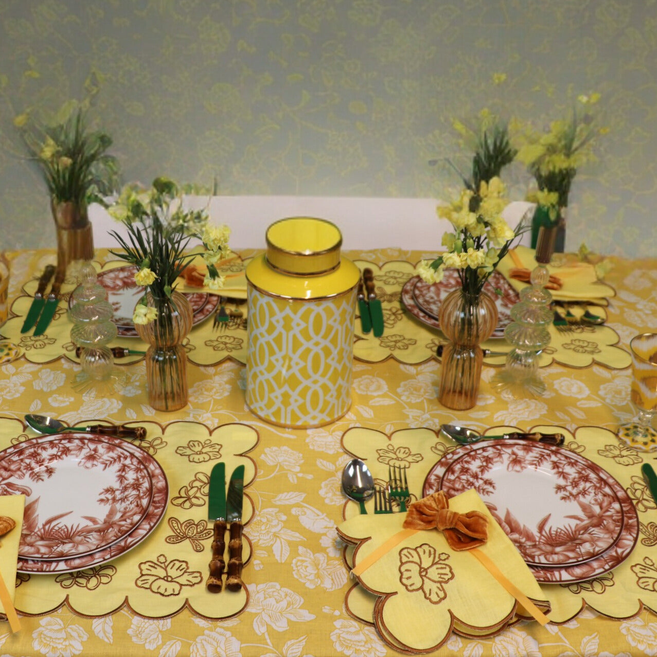 100% Premium Linen - Marigold Flora Parlour Tablecloth