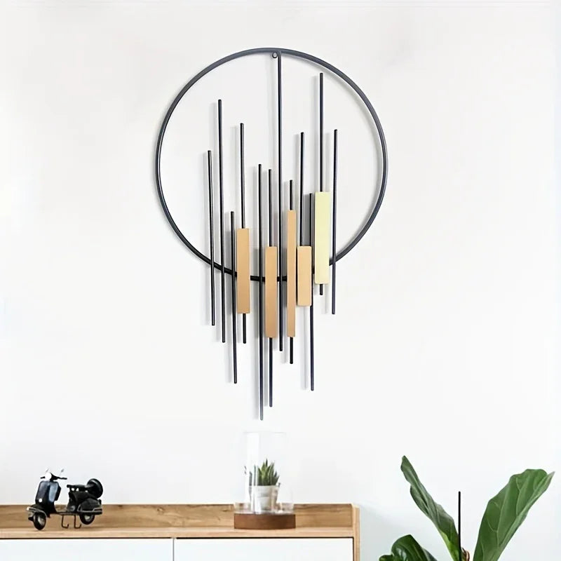 Metal Wall Art - Geometric Circle Design with Rustic Industrial Bars & Beams — House of Avana, view 1 of 22