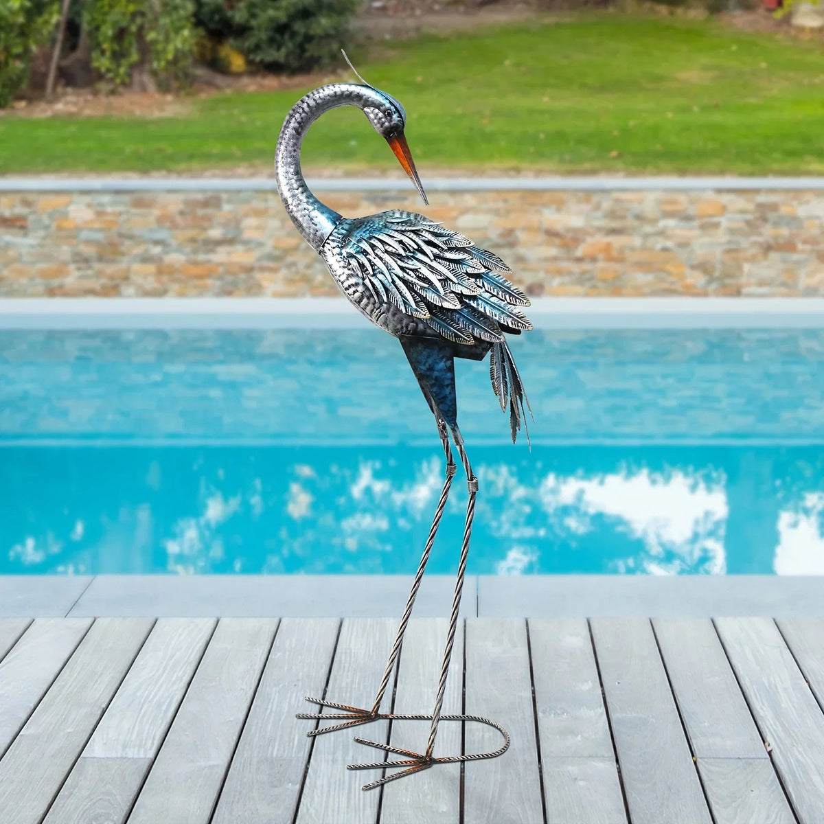 Modern Blue Heron Garden Statue for Outdoor & Patio Decor
