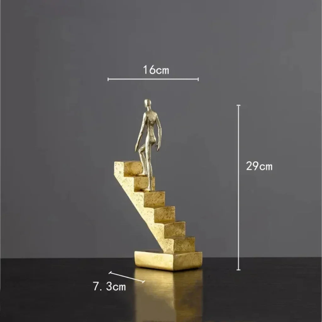 Golden Staircase Climbing Figures Sculpture