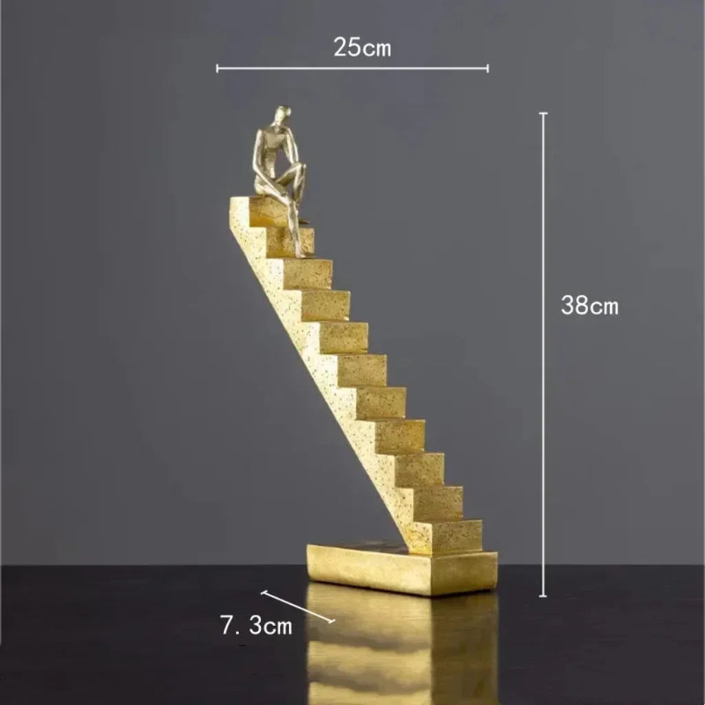 Golden Staircase Climbing Figures Sculpture