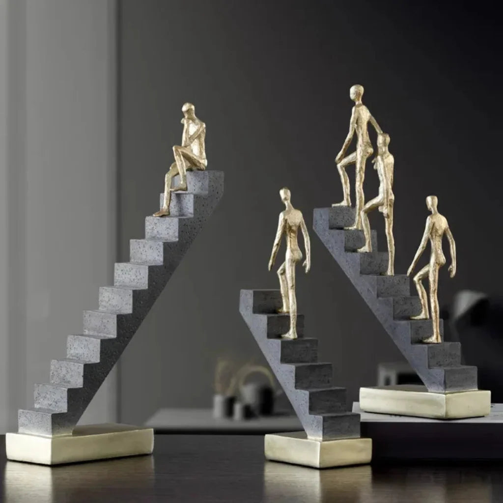Golden Staircase Climbing Figures Sculpture