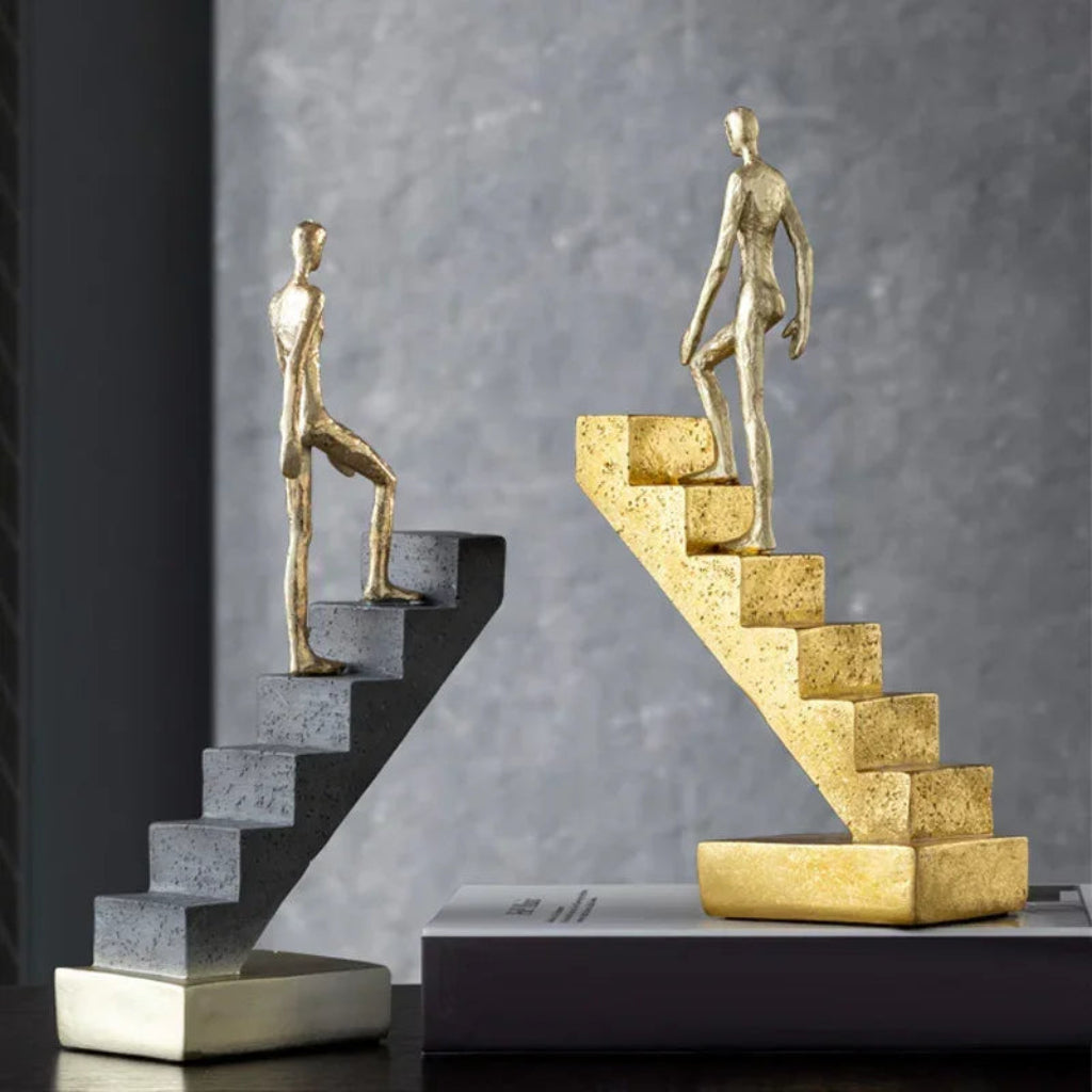 Golden Staircase Climbing Figures Sculpture