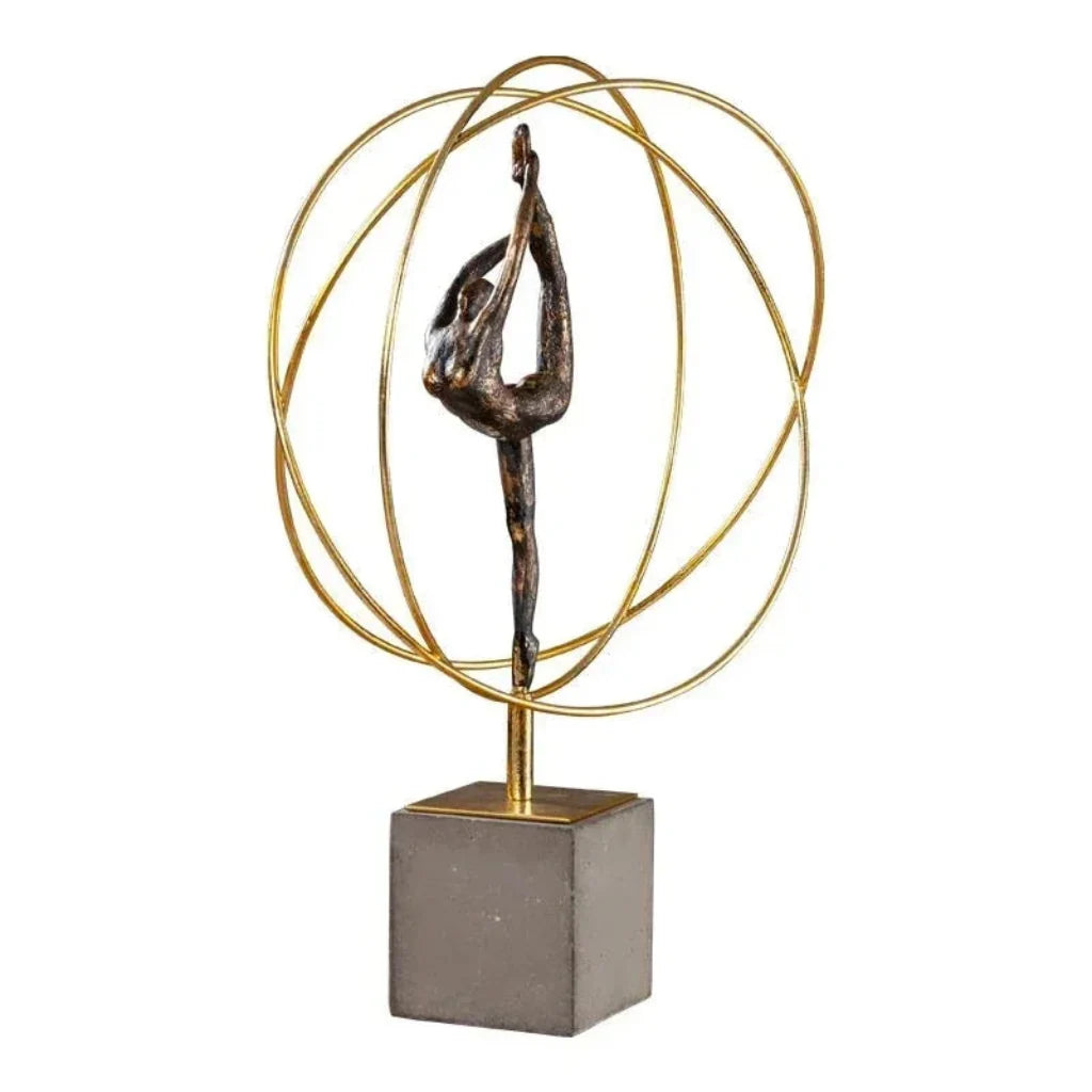 Gymnast Balance Sculpture, Gold Ring & Marble Base