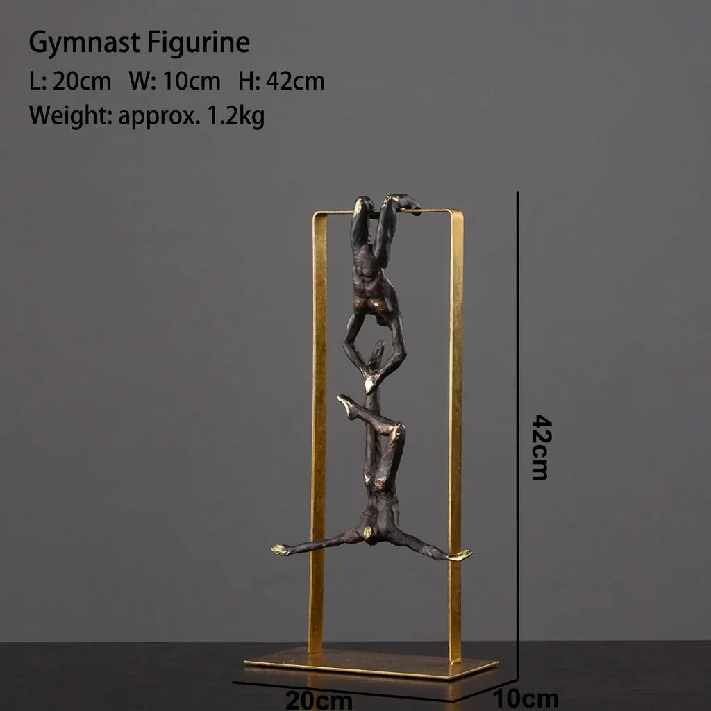 Gymnast Balance Sculpture, Gold Ring & Marble Base