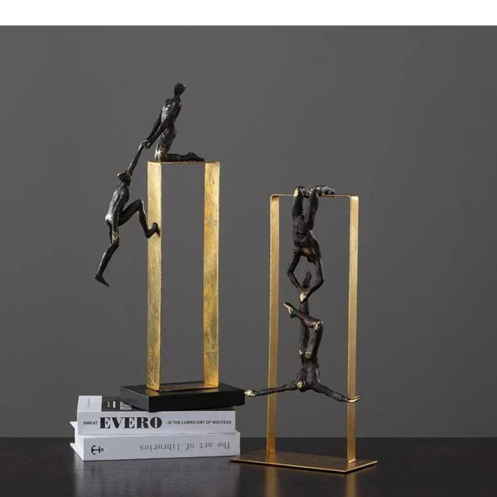 Gymnast Balance Sculpture, Gold Ring & Marble Base