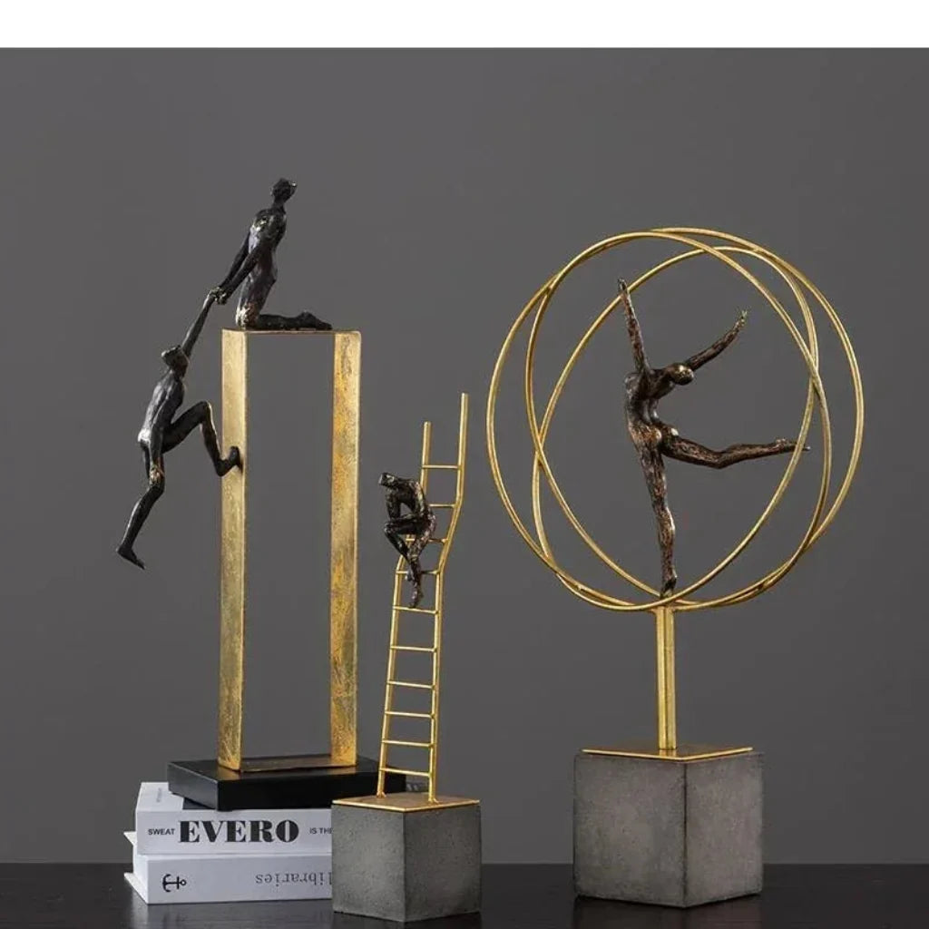 Gymnast Balance Sculpture, Gold Ring & Marble Base