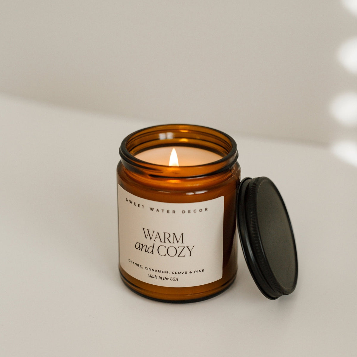 Warm and Cozy Soy Candle - Amber Jar - 9 oz - Sweet Water Decor, view 4