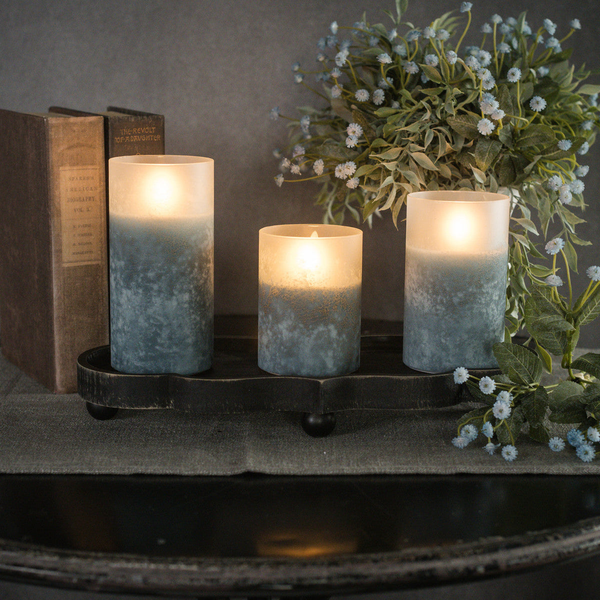 Blue Frosted Glass LED Flickering Flame Candle | 3 Sizes by Rust & Cinder – view 2