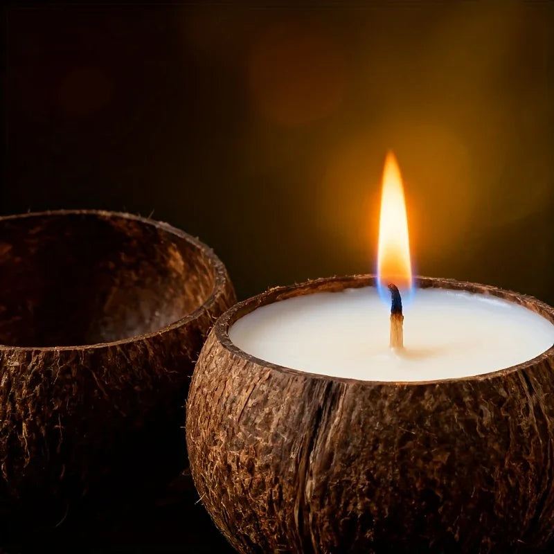 Natural Coconut Shell Candle - Tropical Beach Scented Soy Wax Candle in Coconut Bowl Holder, 3.94"x2.76" Long-Lasting 4-8 Hour Burn Time, Hawaiian Luau Party Decor, Christmas Gift & Home Ambiance, Indoor Use, Rustic Farmhouse