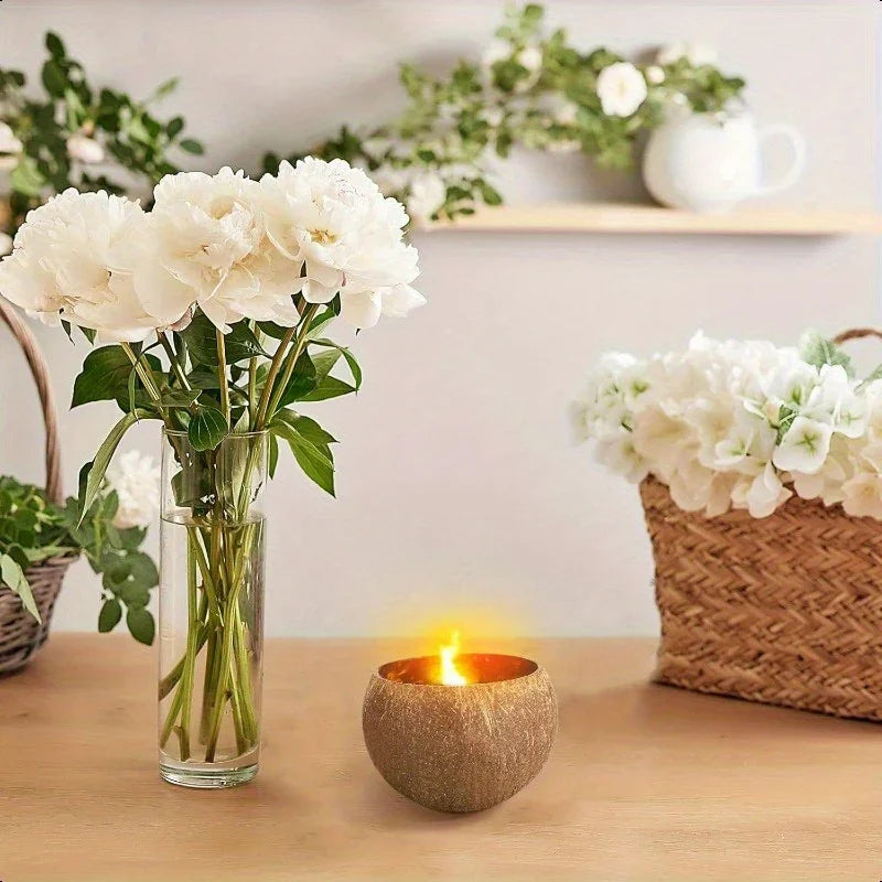 Natural Coconut Shell Candle - Tropical Beach Scented Soy Wax Candle in Coconut Bowl Holder, 3.94"x2.76" Long-Lasting 4-8 Hour Burn Time, Hawaiian Luau Party Decor, Christmas Gift & Home Ambiance, Indoor Use, Rustic Farmhouse