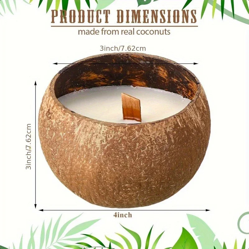 Natural Coconut Shell Candle - Tropical Beach Scented Soy Wax Candle in Coconut Bowl Holder, 3.94"x2.76" Long-Lasting 4-8 Hour Burn Time, Hawaiian Luau Party Decor, Christmas Gift & Home Ambiance, Indoor Use, Rustic Farmhouse