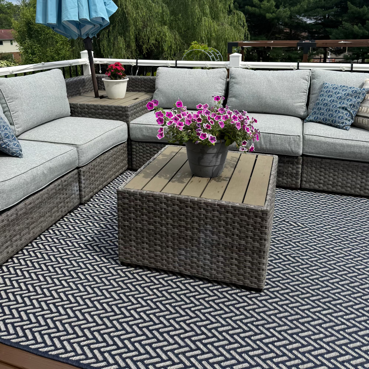 East Green Haussmann Chevron Outdoor Area Rug