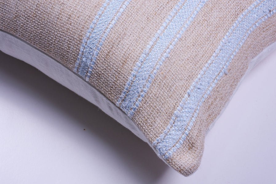 Pale Blue Striped Raw Linen Pillow - Homelosophy, view 2