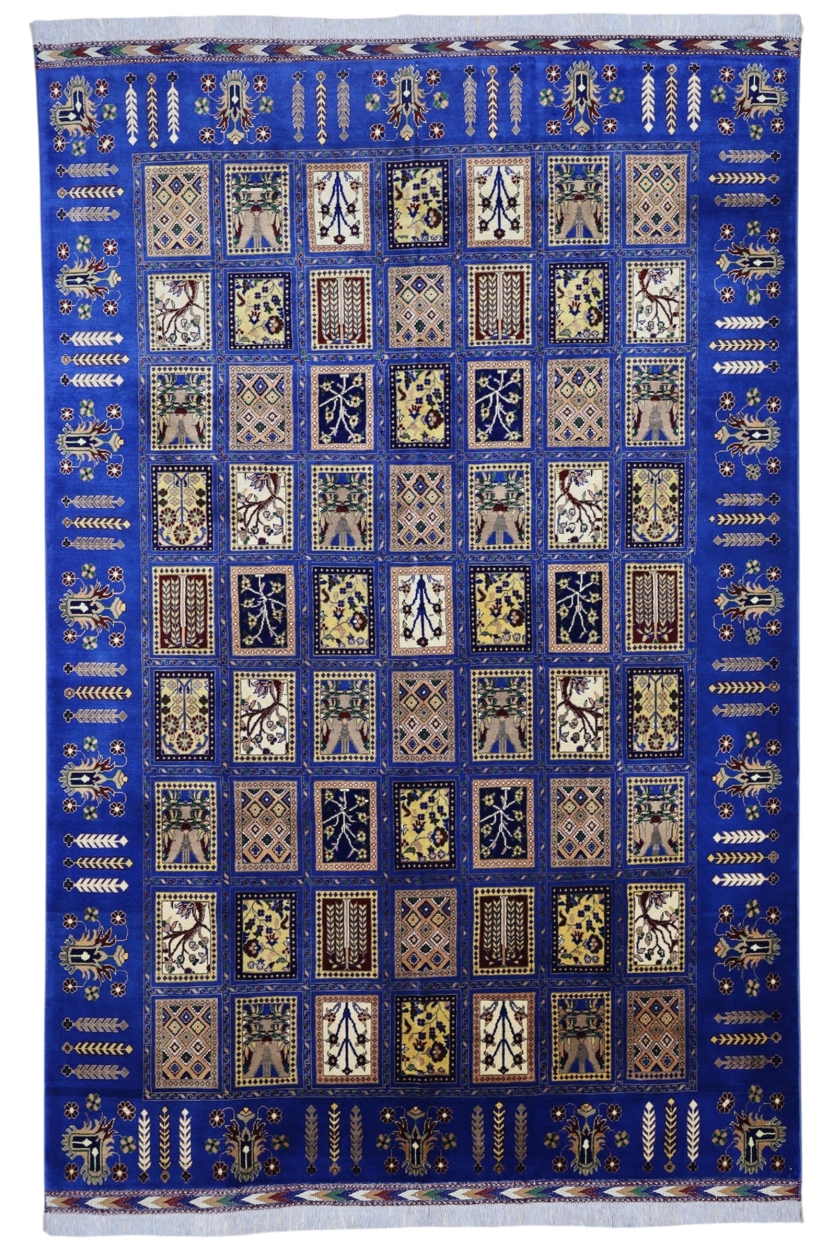 Afghan Bakhtiari Rug 7x10 | Blue, Beige & Ivory | Hand-Knotted Wool - Rugistan