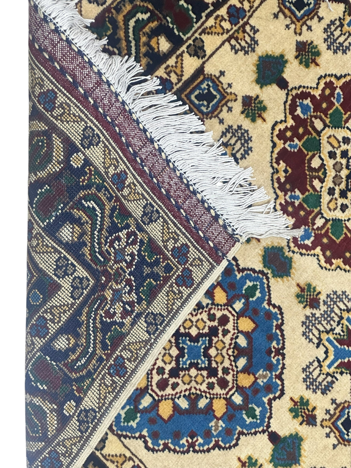 Afghan Rug 3x4 | Ivory, Navy & Blue | Hand-Knotted Wool - Rugistan, view 3