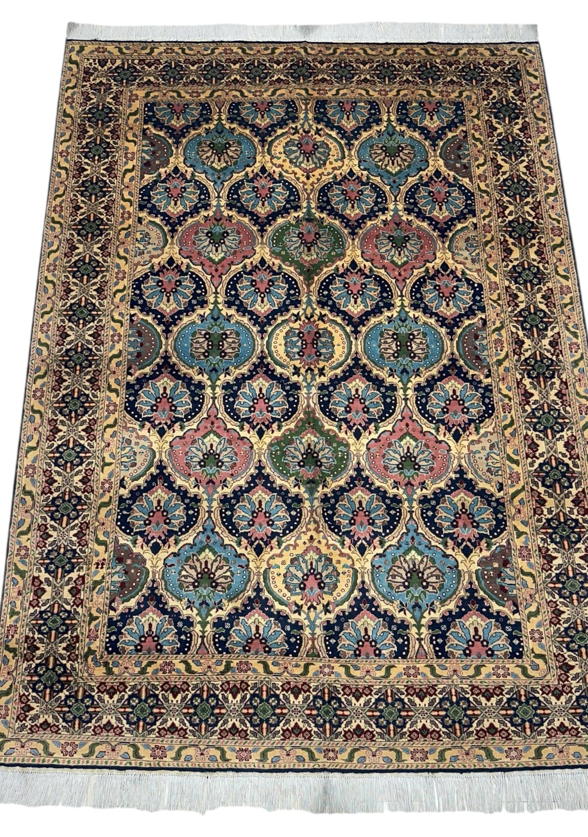Afghan Rug 7x9 | Navy, Beige & Gold | Hand-Knotted Wool - Rugistan, view 2