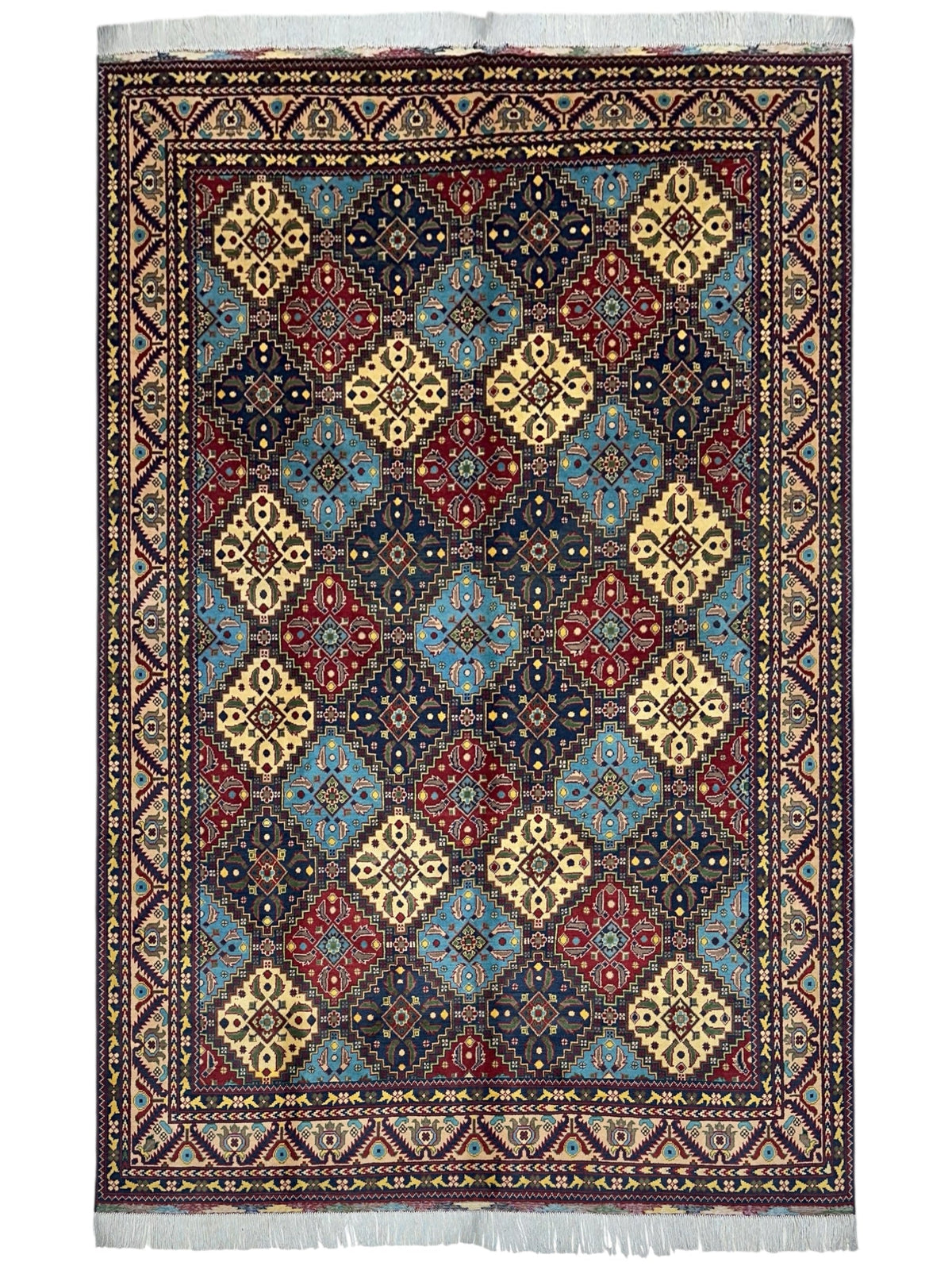Afghan Rug 7x10 | Navy, Light Blue & Gold | Hand-Knotted Wool - Rugistan
