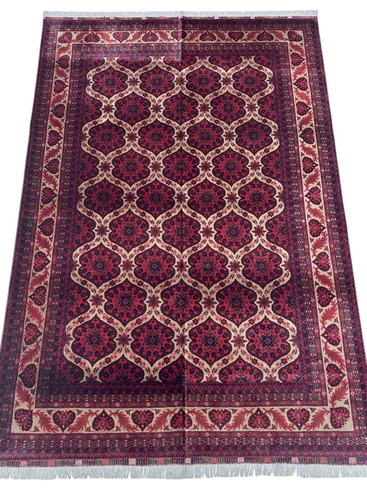 Afghan Rug 7x9 | Burgundy, Red & Ivory | Hand-Knotted Wool - Rugistan, view 2