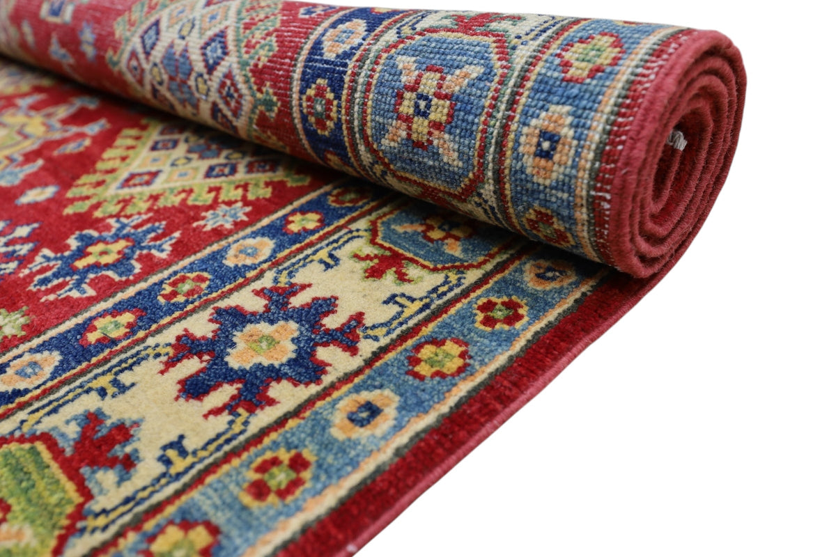 Afghan Kazak Medallion Rug 4x6 | Red, Gold & Ivory | Hand-Knotted Wool - Rugistan, view 7