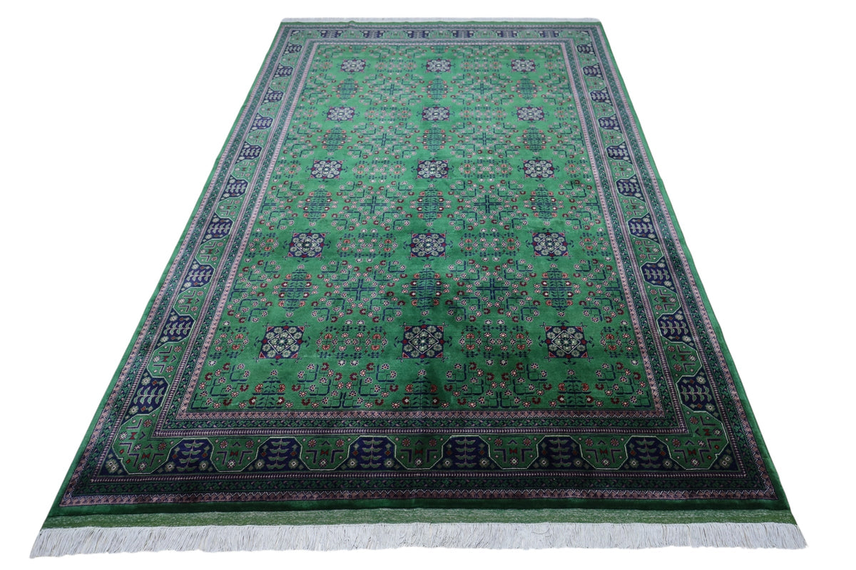 Afghan Turkmen Rug 7x10 | Green, Navy & Ivory | Hand-Knotted Wool - Rugistan, view 3