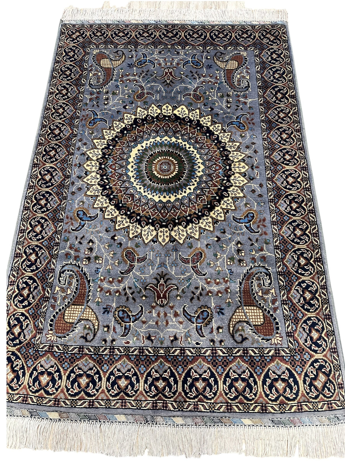 Afghan Rug 3x5 | Light Blue, Brown & Navy | Hand-Knotted Wool - Rugistan, view 3