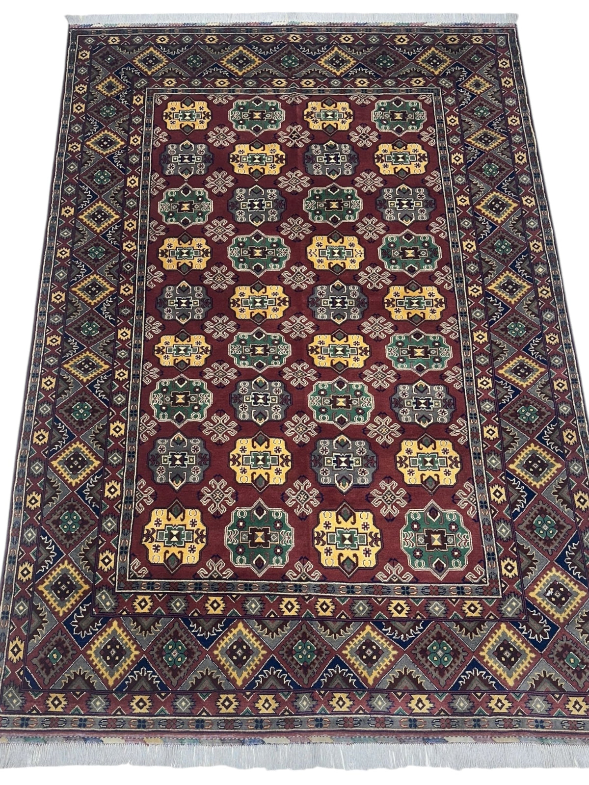 Afghan Turkmen Rug 6x10 | Burgundy, Navy & Gold | Hand-Knotted Wool - Rugistan, view 2
