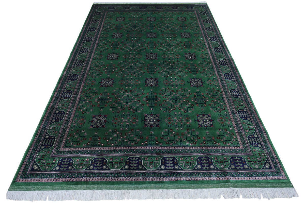 Afghan Turkmen Rug 7x10 | Green, Navy & Ivory | Hand-Knotted Wool - Rugistan, view 2