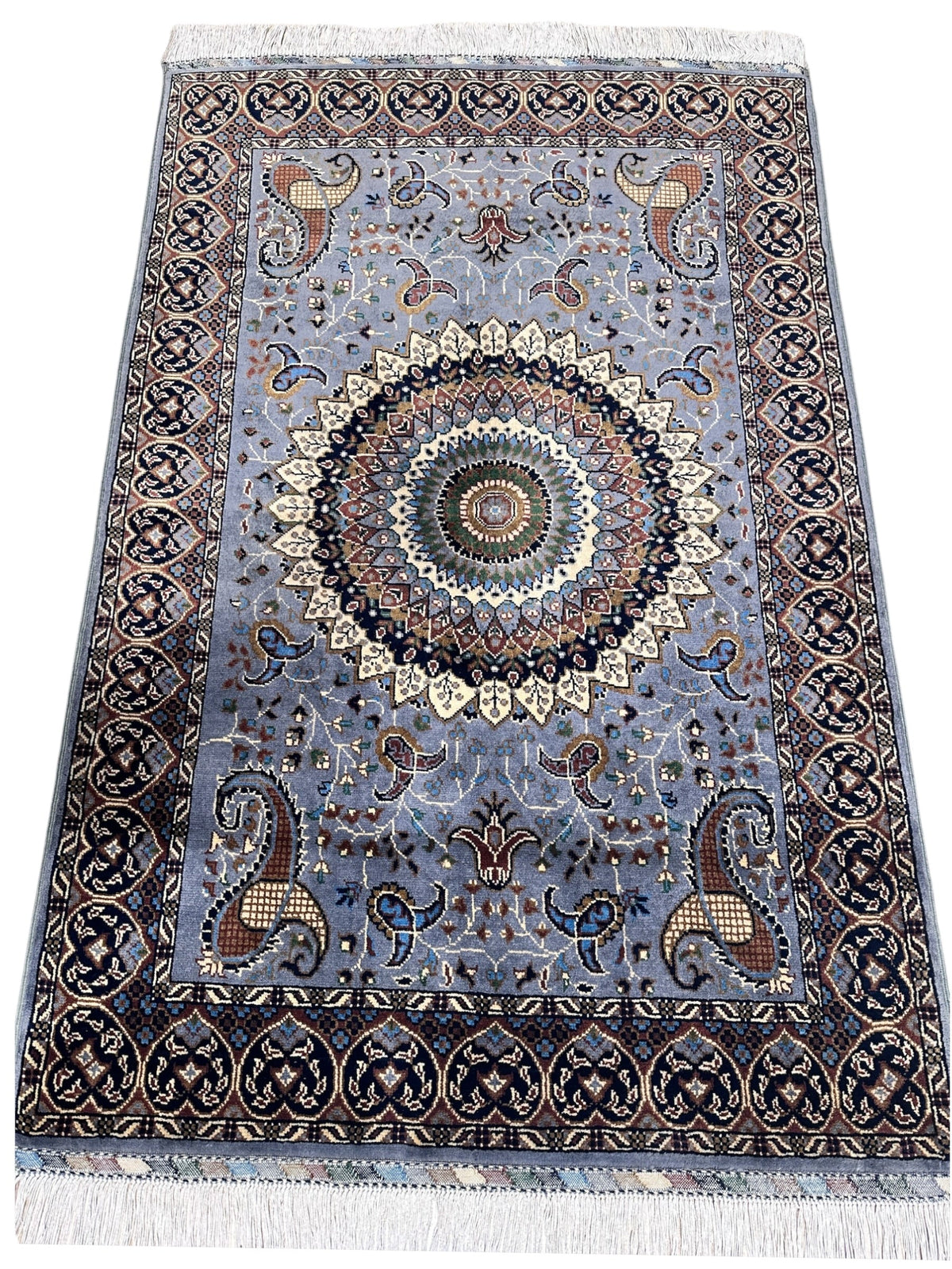 Afghan Rug 3x5 | Light Blue, Brown & Navy | Hand-Knotted Wool - Rugistan, view 2