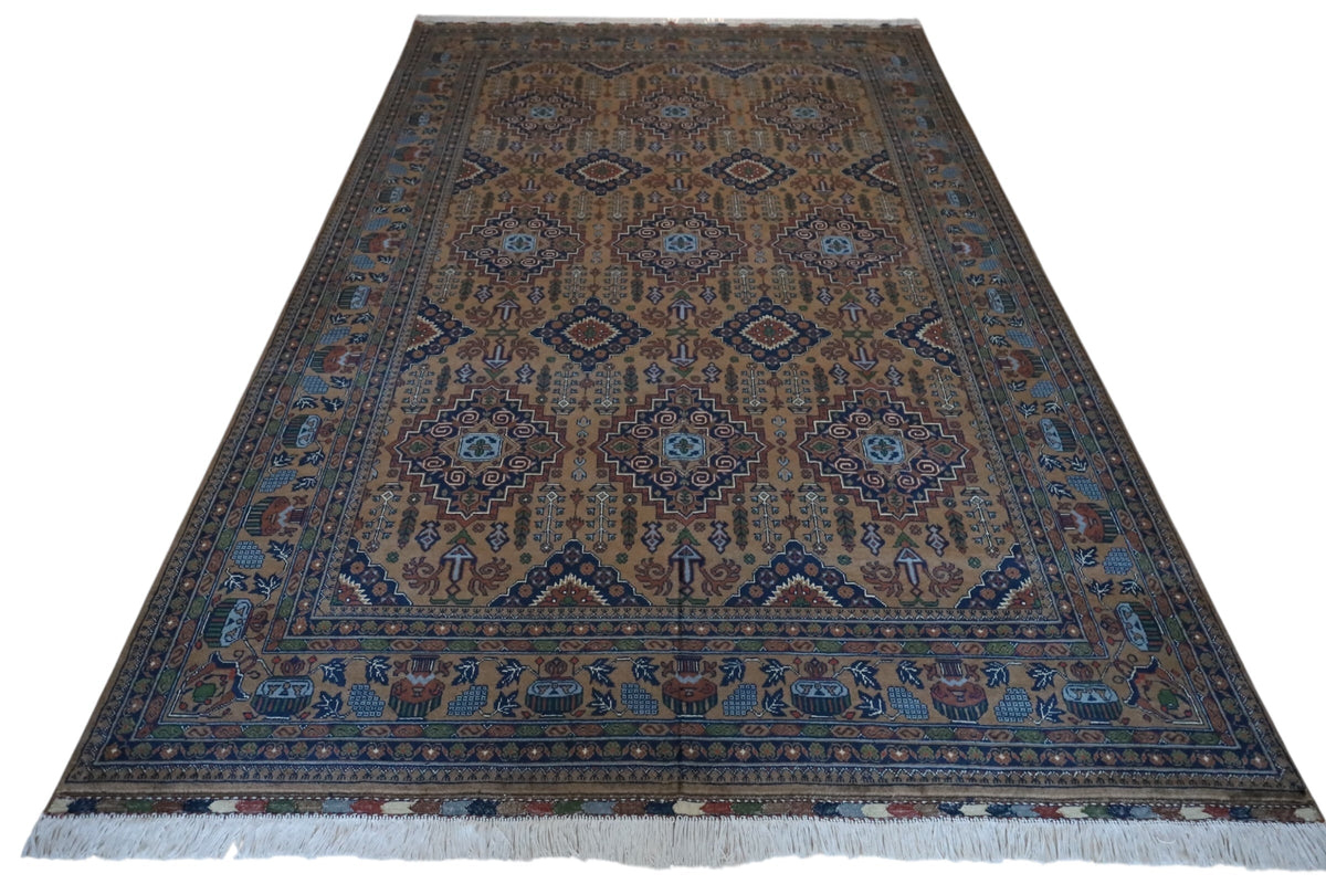 Afghan Rug 7x10 | Gold, Navy & Brown | Hand-Knotted Wool - Rugistan, view 3